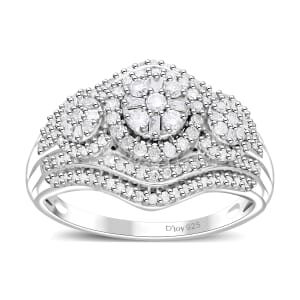 Diamond 1.00 ctw Floral Majesty Ring in Platinum Over Sterling Silver (Size 9.0) 