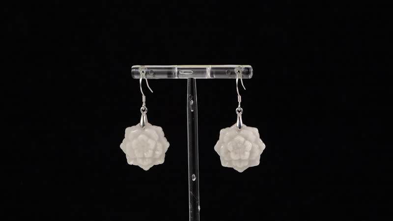 Natural Jade 35.00 ctw Carved Flower Earrings in Rhodium Over Sterling Silver