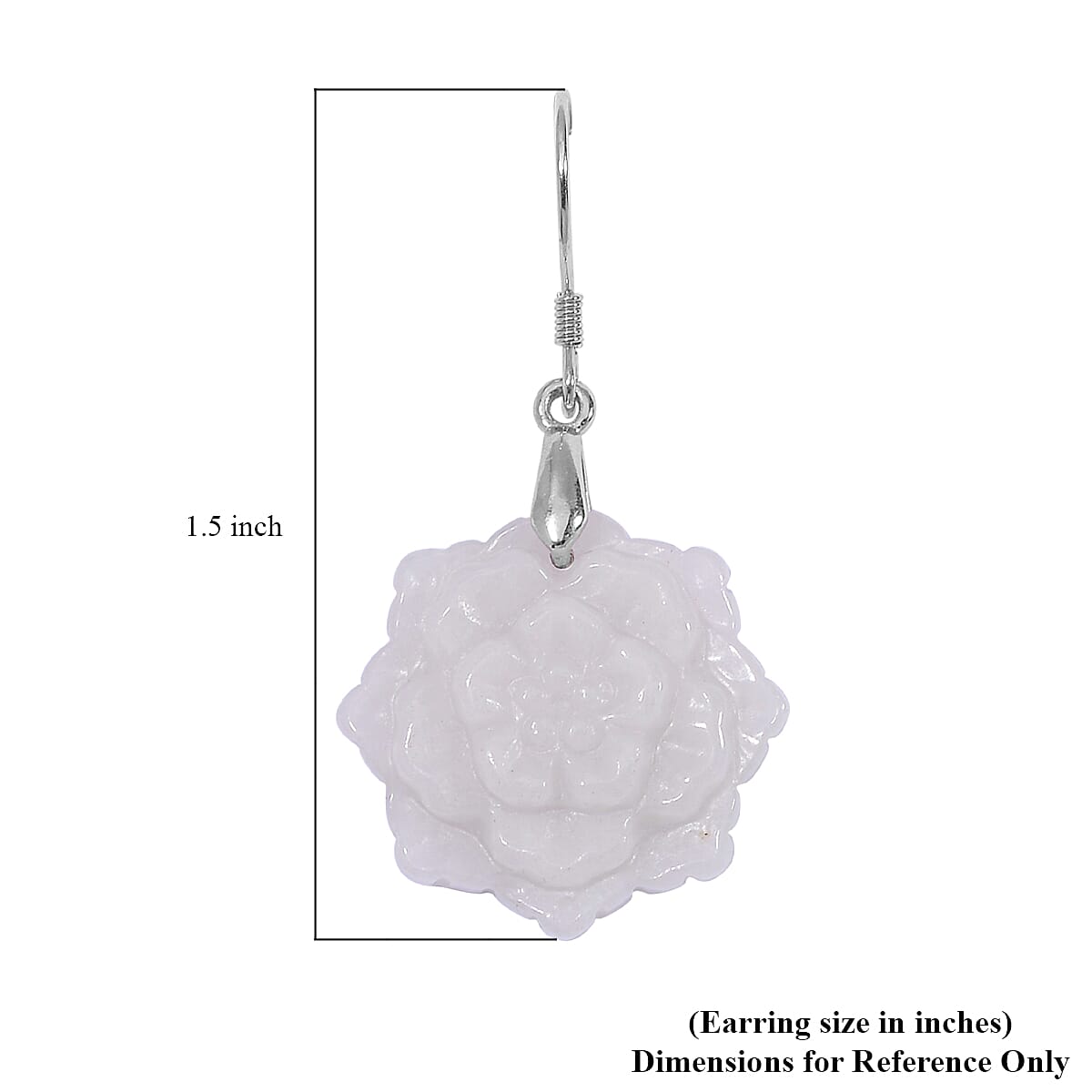 Natural Jade 35.00 ctw Carved Flower Earrings in Rhodium Over Sterling Silver