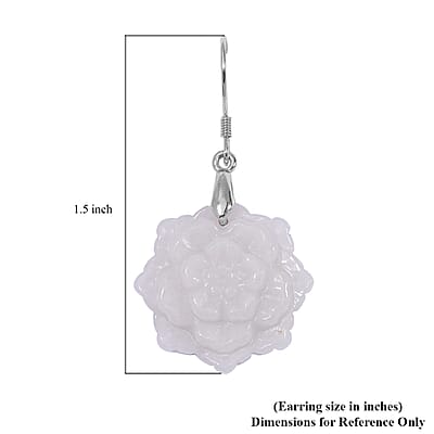 Natural Jade 35.00 ctw Carved Flower Earrings in Rhodium Over Sterling Silver
