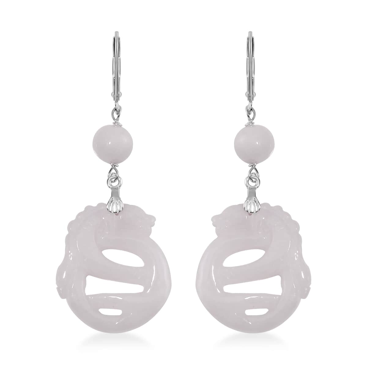 Natural Jade 40.00 ctw Carved Dragon Earrings in Rhodium Over Sterling Silver image number 0