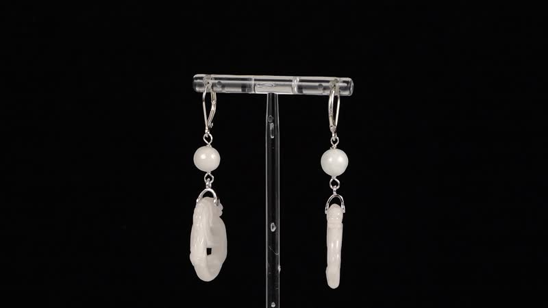 Natural Jade 40.00 ctw Carved Dragon Earrings in Rhodium Over Sterling Silver