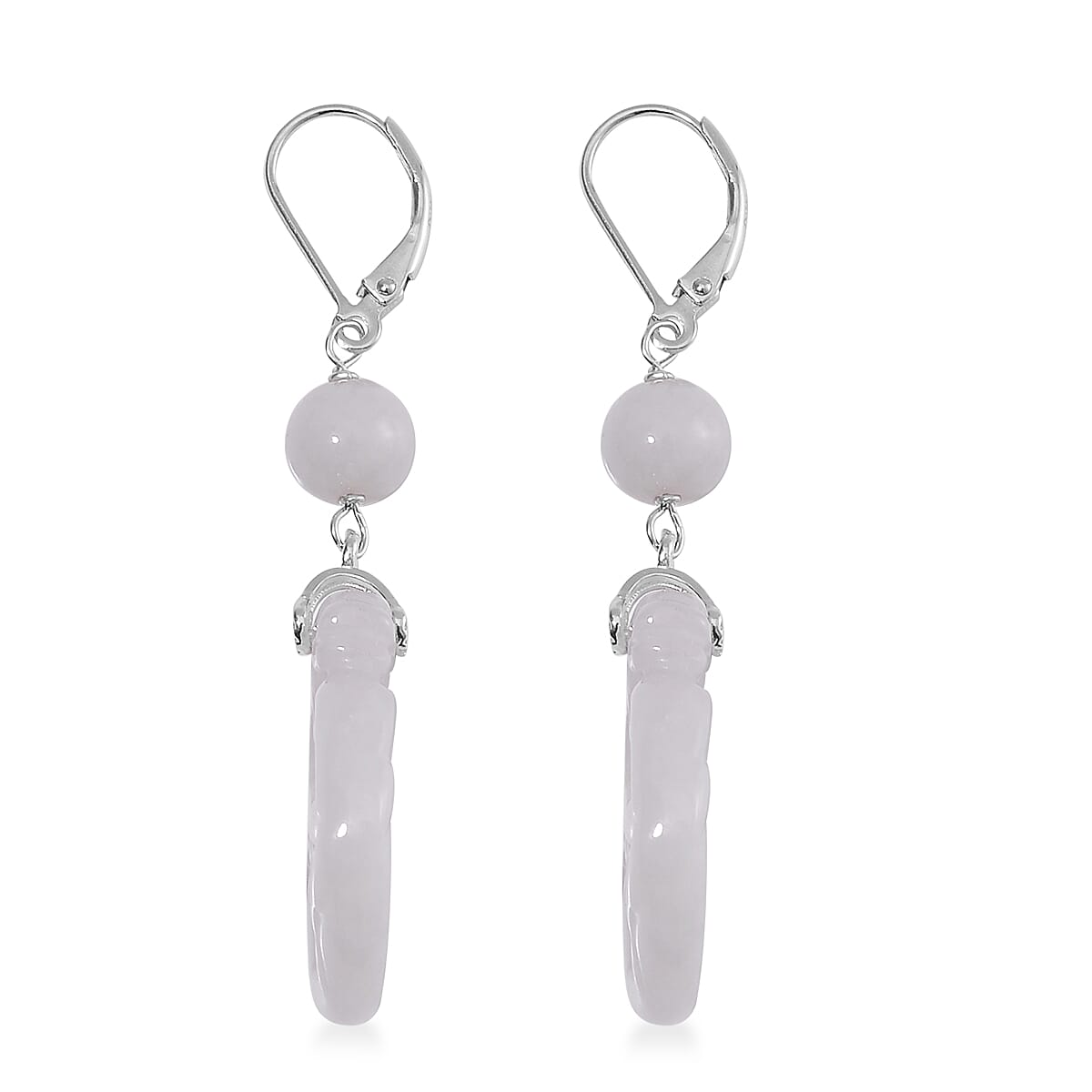 Natural Jade 40.00 ctw Carved Dragon Earrings in Rhodium Over Sterling Silver