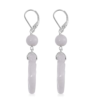Natural Jade 40.00 ctw Carved Dragon Earrings in Rhodium Over Sterling Silver