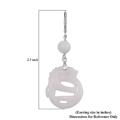 Natural Jade 40.00 ctw Carved Dragon Earrings in Rhodium Over Sterling Silver