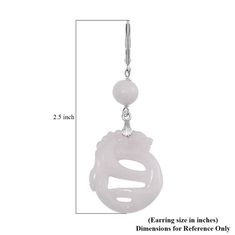 Natural Jade 40.00 ctw Carved Dragon Earrings in Rhodium Over Sterling Silver