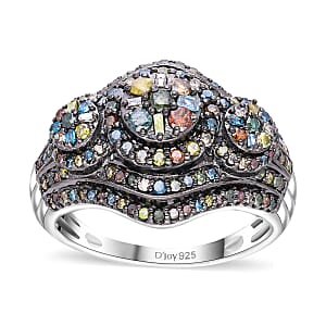 Multi Diamond 1.00 ctw Floral Majesty Ring in Platinum Over Sterling Silver (Size 6.0) 