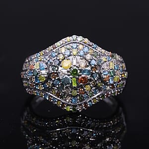 Multi Diamond 1.00 ctw Floral Majesty Ring in Platinum Over Sterling Silver (Size 6.0) 