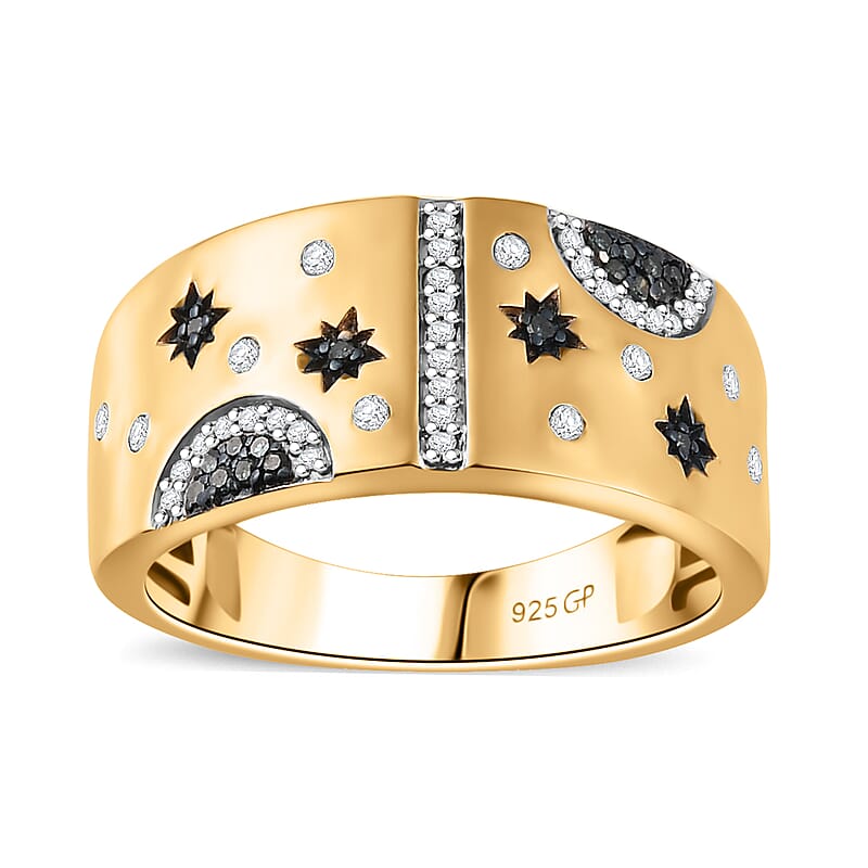 GP Celestial Dream Collection Blue and White Diamond 0.30 ctw Ring in 18K Vermeil Yellow Gold Over Sterling Silver (Size 10.0)