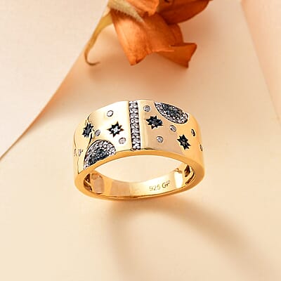GP Celestial Dream Collection Blue and White Diamond 0.30 ctw Ring in 18K Vermeil Yellow Gold Over Sterling Silver (Size 10.0)