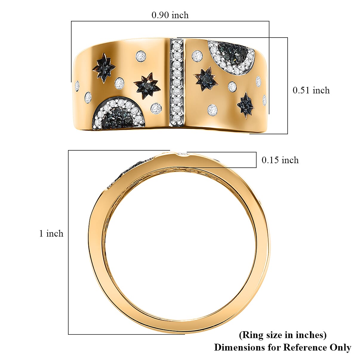 GP Celestial Dream Collection Blue and White Diamond 0.30 ctw Ring in 18K Vermeil Yellow Gold Over Sterling Silver (Size 10.0)