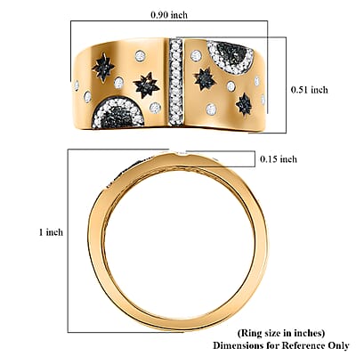 GP Celestial Dream Collection Blue and White Diamond 0.30 ctw Ring in 18K Vermeil Yellow Gold Over Sterling Silver (Size 10.0)