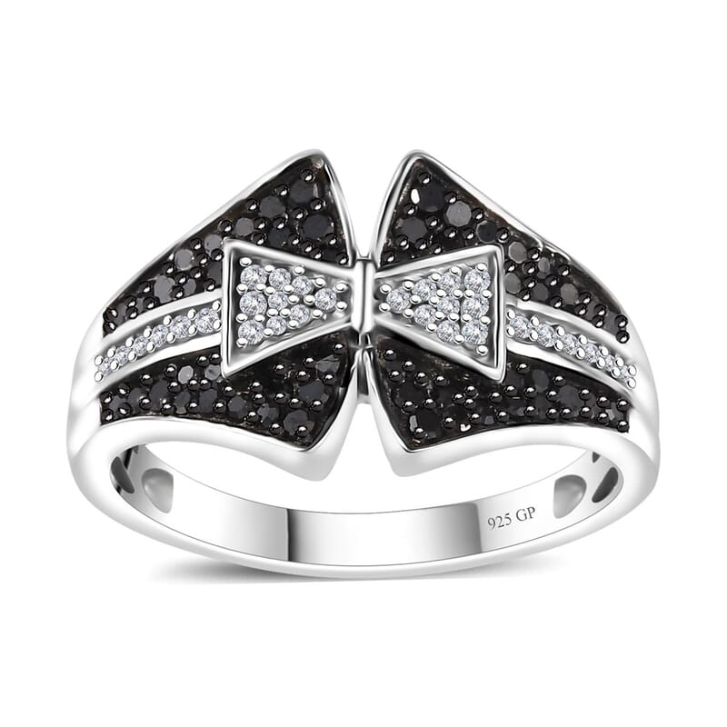 GP Royal Art Deco Collection Black and White Diamond 0.55 ctw Ring in Rhodium Over Sterling Silver (Size 10.0)