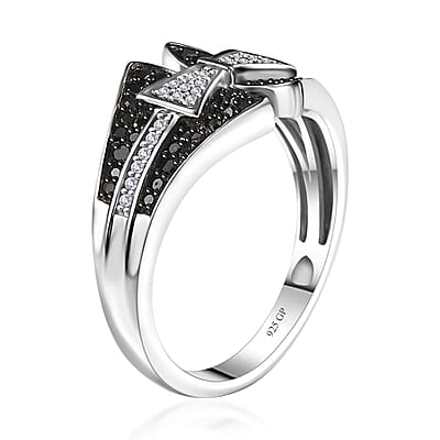 GP Royal Art Deco Collection Black and White Diamond 0.55 ctw Ring in Rhodium Over Sterling Silver (Size 10.0)