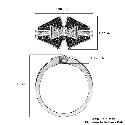 GP Royal Art Deco Collection Black and White Diamond 0.55 ctw Ring in Rhodium Over Sterling Silver (Size 10.0)