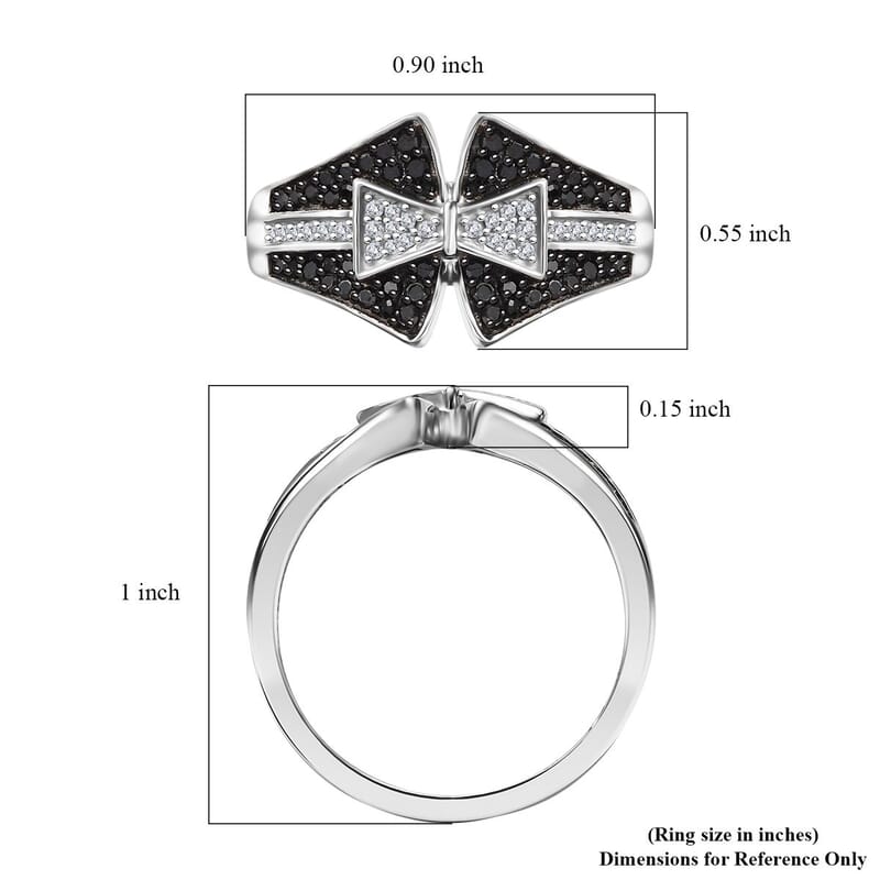 GP Royal Art Deco Collection Black and White Diamond 0.55 ctw Ring in Rhodium Over Sterling Silver (Size 10.0)