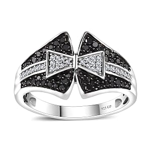 GP Royal Art Deco Collection Black and White Diamond 0.55 ctw Ring in Rhodium Over Sterling Silver (Size 7.0)