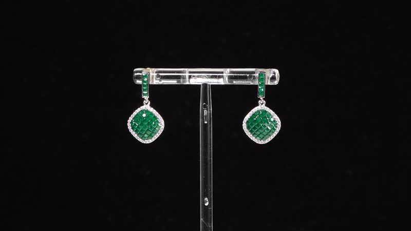Simulated White and Ruby Color Diamond Mosaic Earrings in Rhodium Over Sterling Silver 4.80 ctw