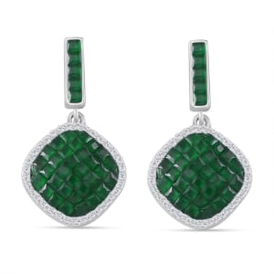 Simulated White and Green Diamond Mosaic Earrings in Rhodium Over Sterling Silver