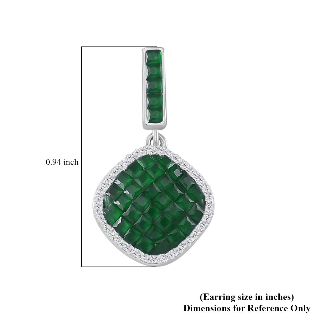 Simulated White and Green Diamond Mosaic Earrings in Rhodium Over Sterling Silver image number 5