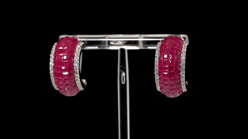 Simulated White and Ruby Color Diamond Latch Back Earrings in Rhodium Over Sterling Silver 4.50 ctw