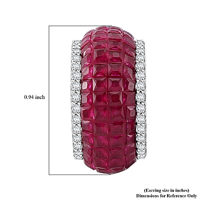 Simulated White and Ruby Color Diamond Latch Back Earrings in Rhodium Over Sterling Silver