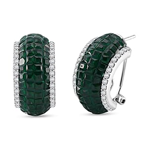 Simulated White and Green Diamond Latch Back Earrings in Rhodium Over Sterling Silver