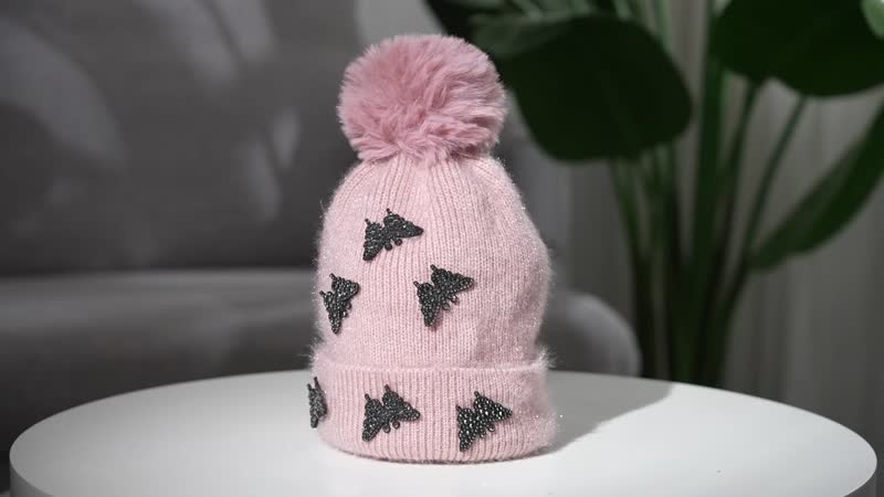 Set of 2 Gray and Pink WinterKnitted Beanie Hat
