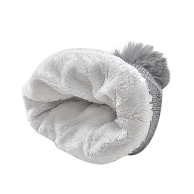 Set of 2 Gray and Pink Rib Knit Crystal Beanies – One Size Fits Most