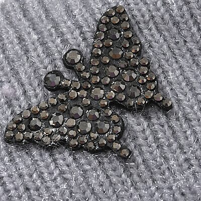 Set of 2 Gray and Pink Rib Knit Crystal Beanies – One Size Fits Most