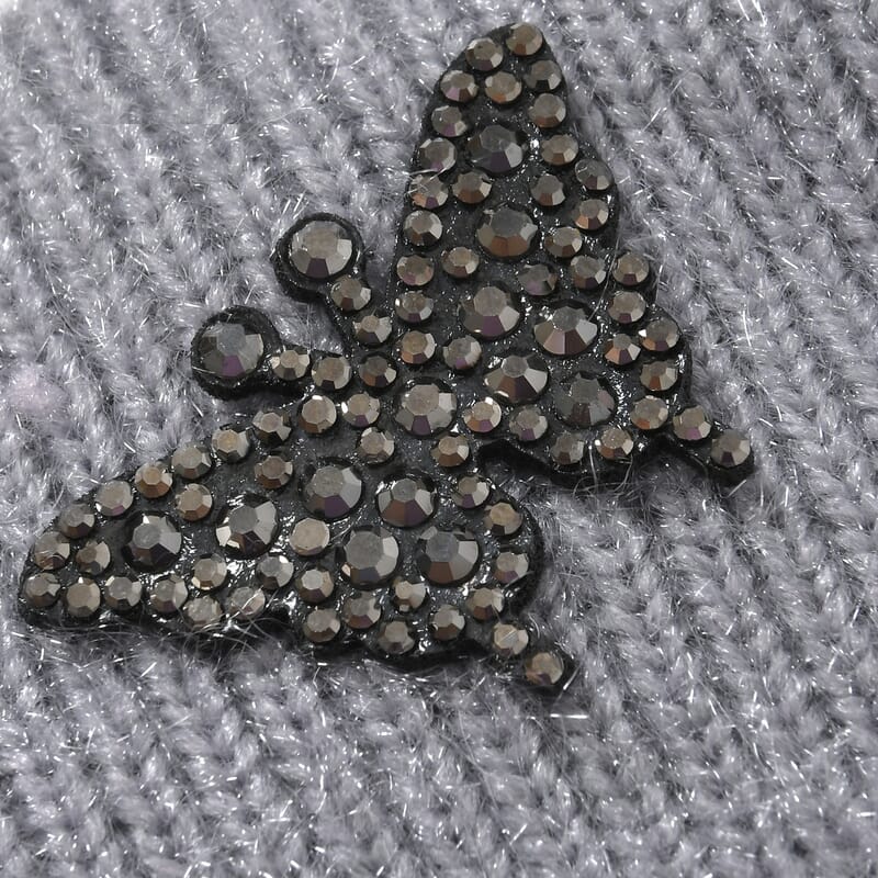 Set of 2 Gray and Pink Rib Knit Crystal Beanies – One Size Fits Most