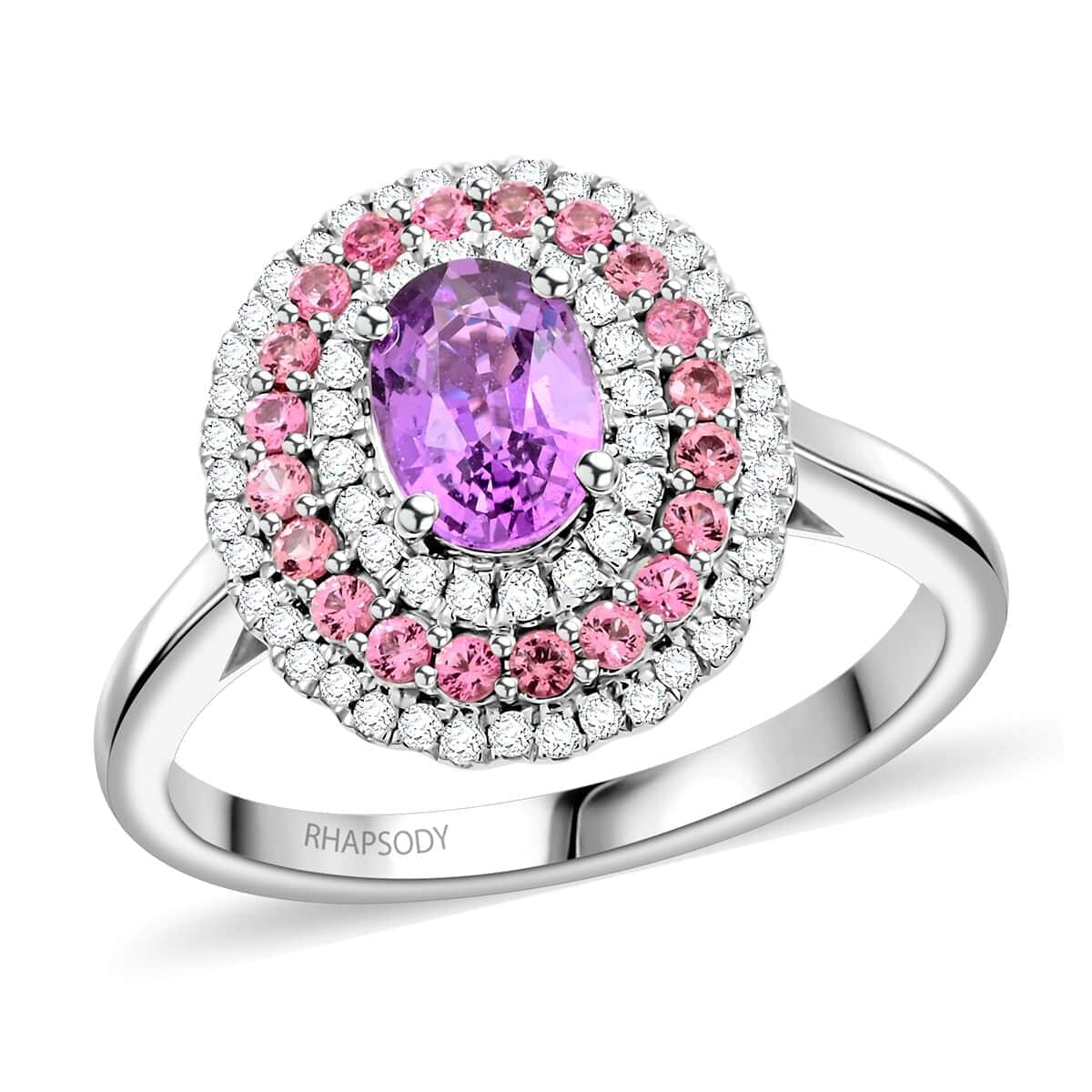 Rhapsody 950 Platinum AAAA Madagascar Purple Sapphire and Pink Spinel, Diamond E-F VS Ring 8.60 Grams 1.60 ctw image number 0