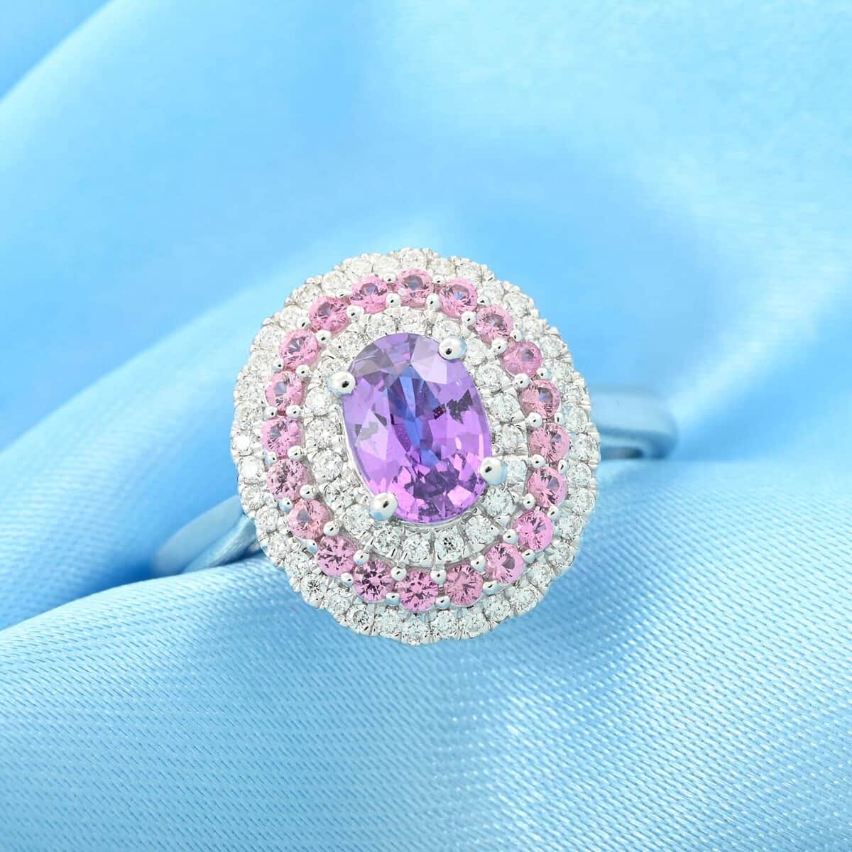 Rhapsody AAAA Madagascar Purple Sapphire and Pink Spinel and E-F VS Diamond 1.60 ctw Ring in 950 Platinum (Size 10.0) 8.60 Grams image number 1