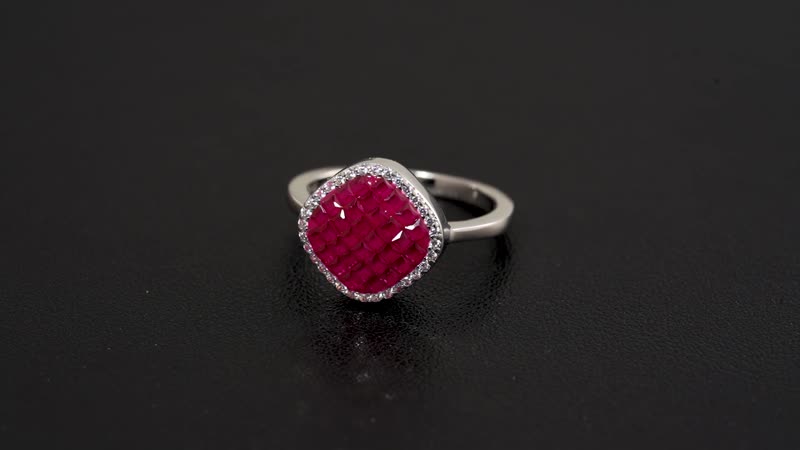 Simulated White and Ruby Color Diamond Ring in Rhodium Over Sterling Silver (Size 10.0) 0.90 ctw
