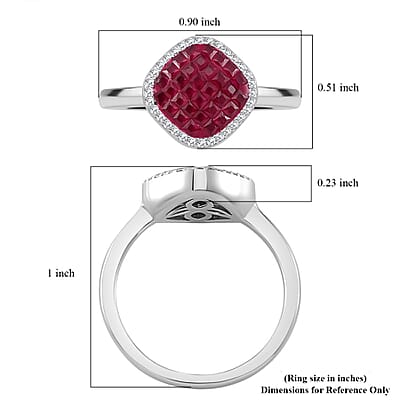 Simulated White and Ruby Color Diamond Mosaic Ring in Rhodium Over Sterling Silver (Size 10.0)