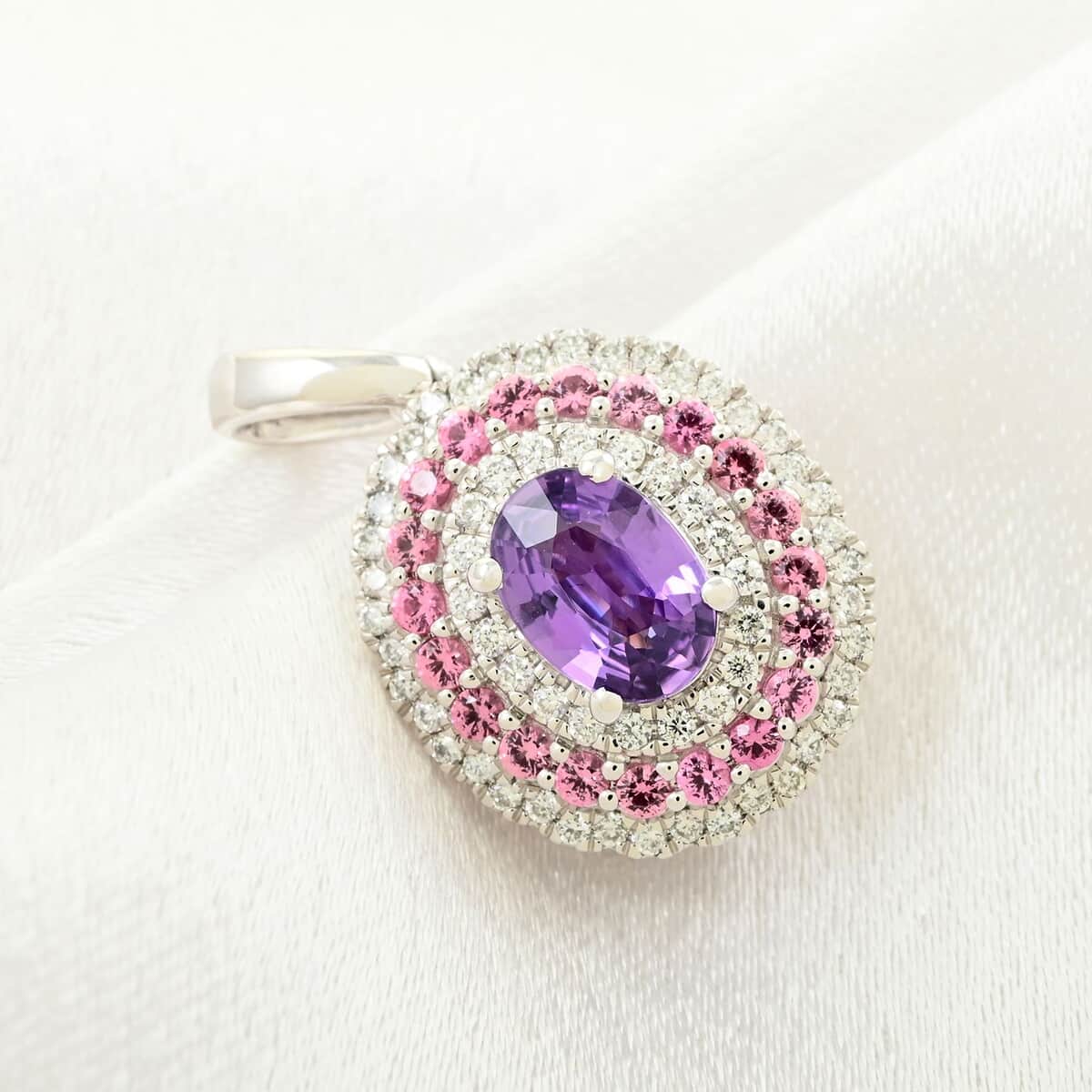 Rhapsody 950 Platinum AAAA Madagascar Purple Sapphire and Pink Spinel, Diamond E-F VS Pendant 4.85 Grams 1.60 ctw image number 1