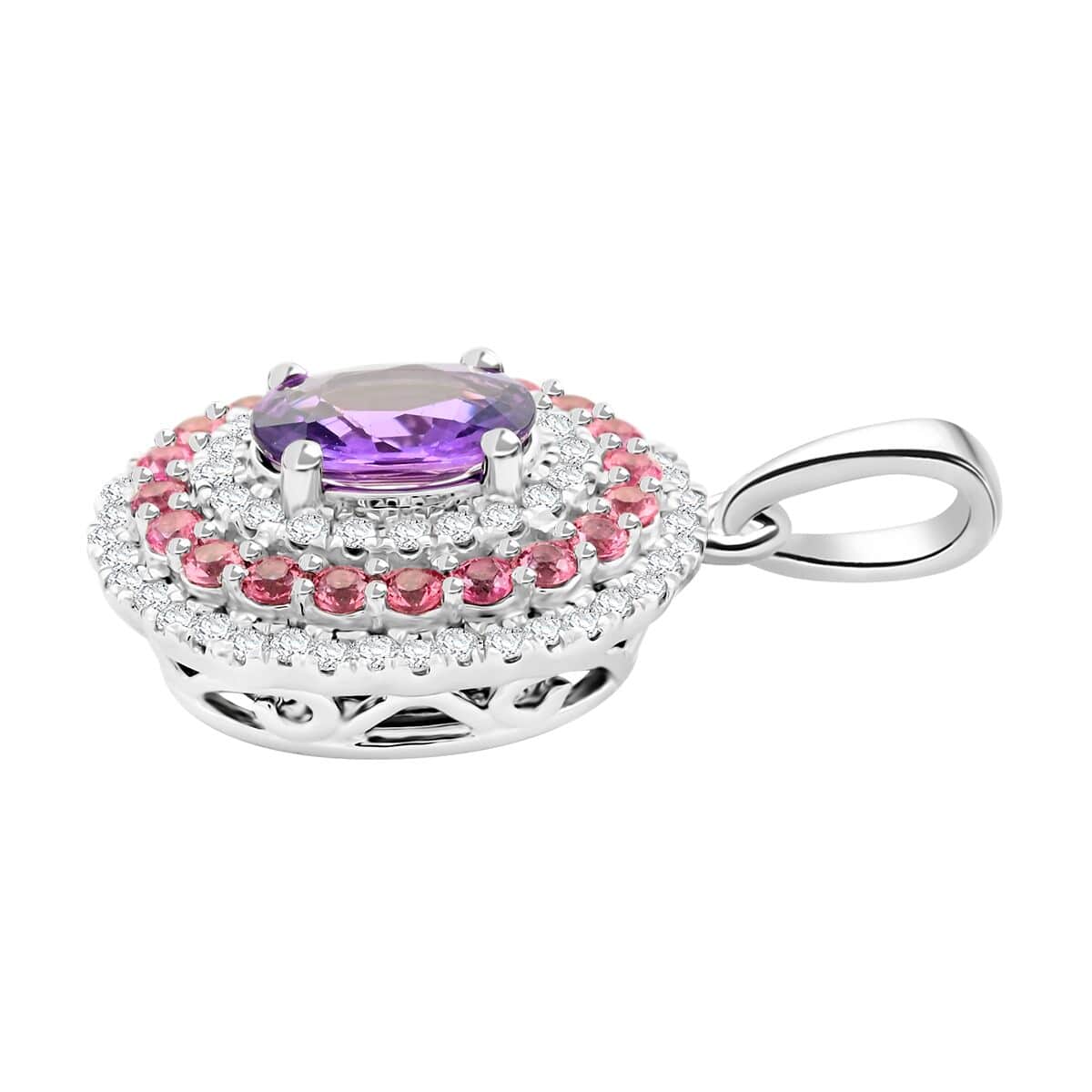 Rhapsody 950 Platinum AAAA Madagascar Purple Sapphire and Pink Spinel, Diamond E-F VS Pendant 4.85 Grams 1.60 ctw image number 3