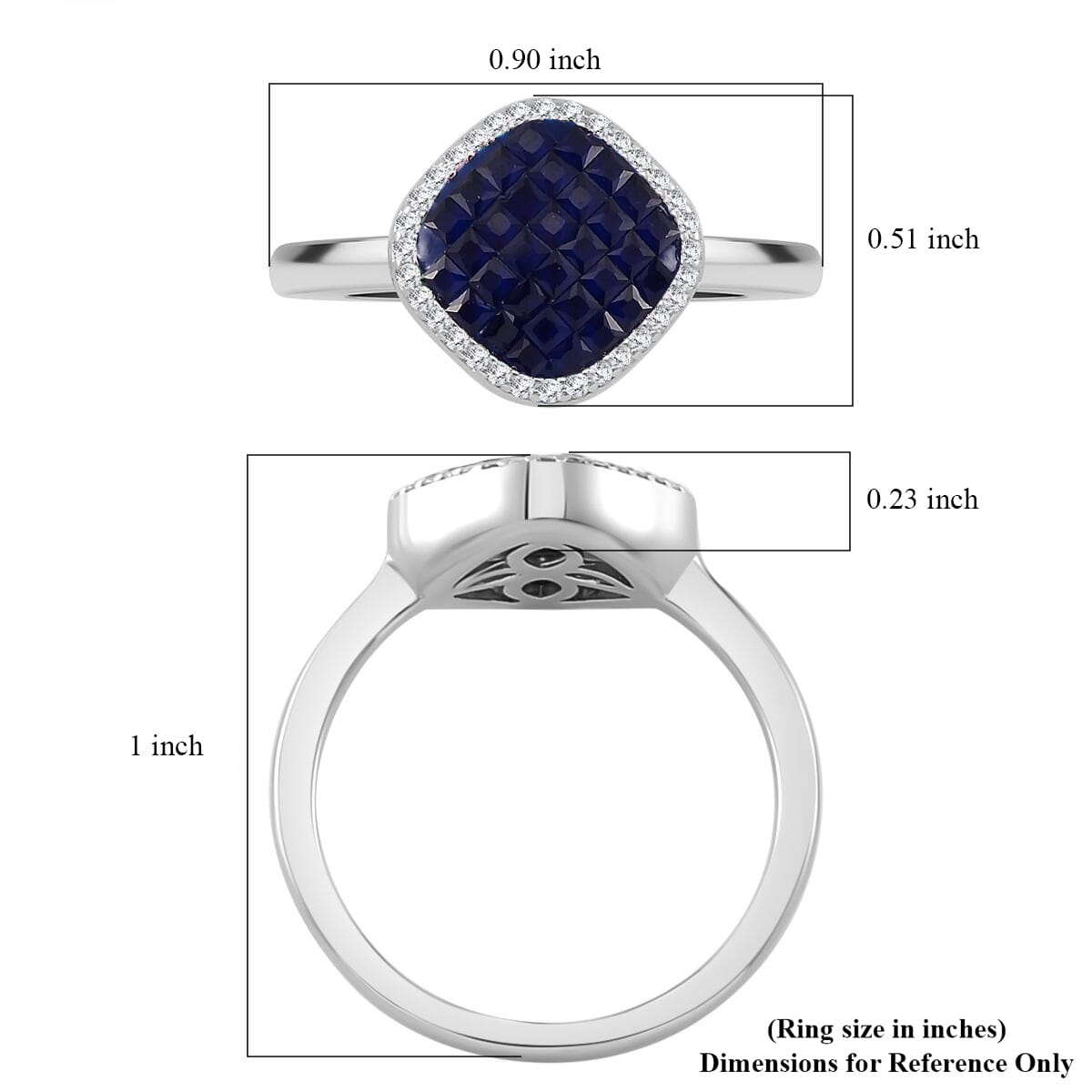 Simulated White and Blue Diamond Mosaic Ring in Rhodium Over Sterling Silver (Size 6.0) image number 5