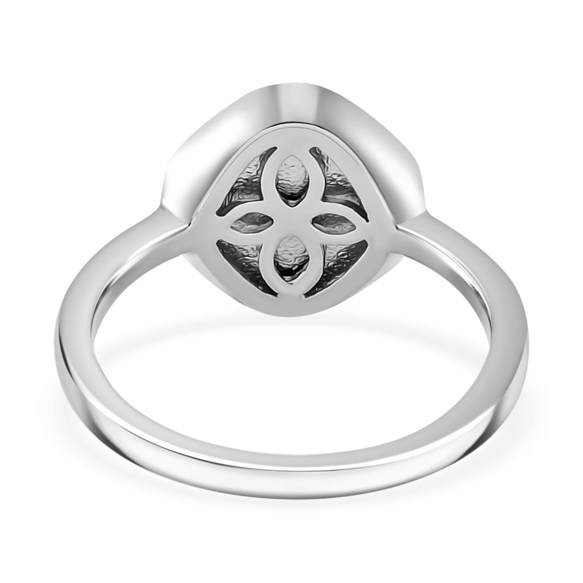 Simulated White and Green Diamond Mosaic Ring in Rhodium Over Sterling Silver (Size 8.0) image number 4