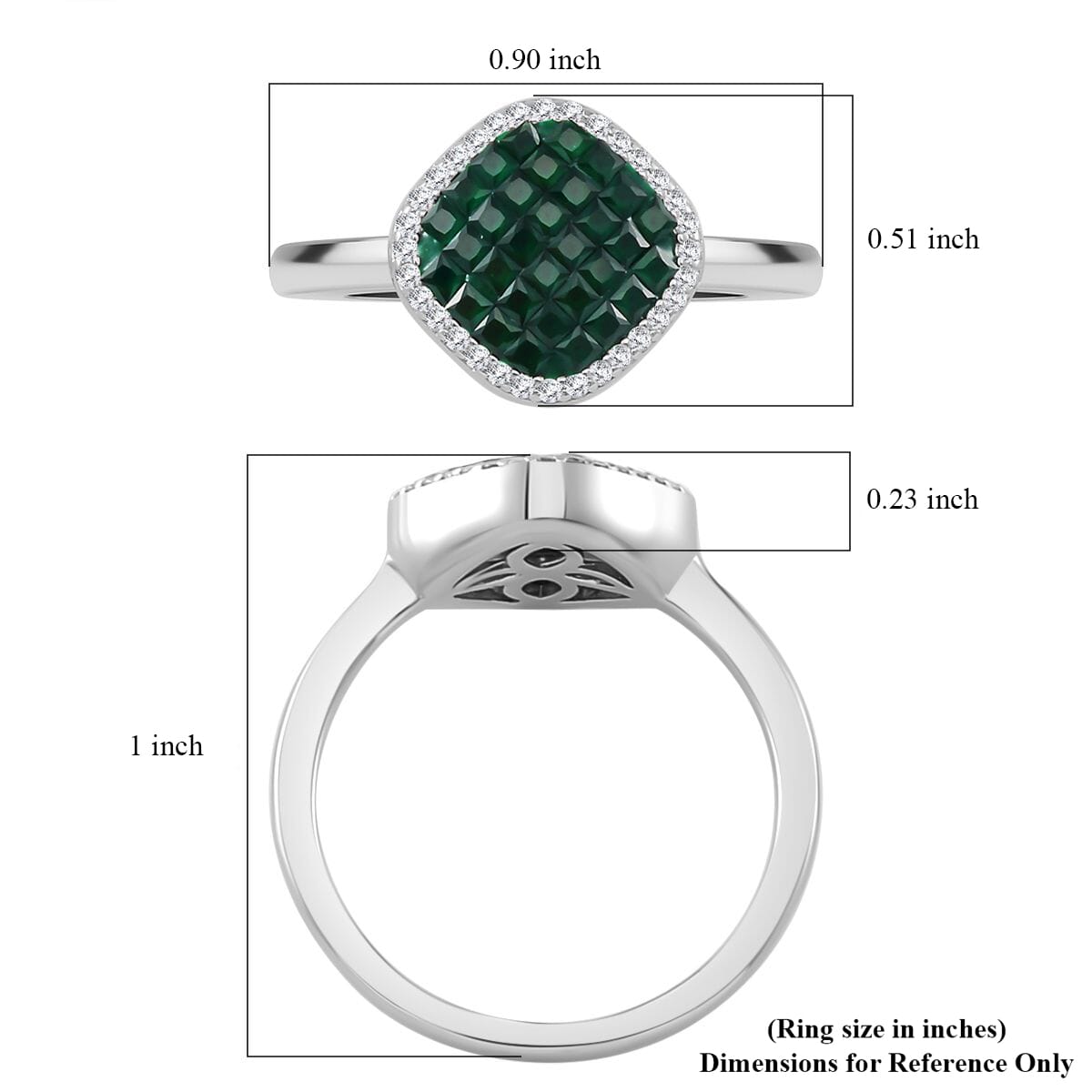 Simulated White and Green Diamond Mosaic Ring in Rhodium Over Sterling Silver (Size 8.0) image number 5