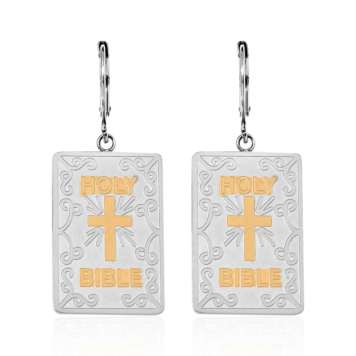 Bible Book Earrings in ION Plated YG and Stainless Steel image number 0