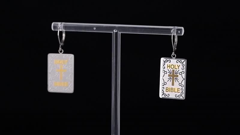 Bible Book Earrings in ION Plated YG and Stainless Steel