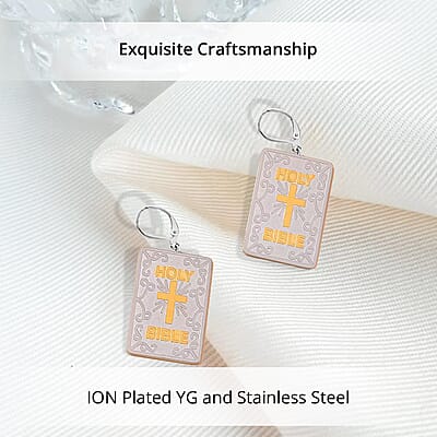 Bible Book Earrings in ION Plated YG and Stainless Steel