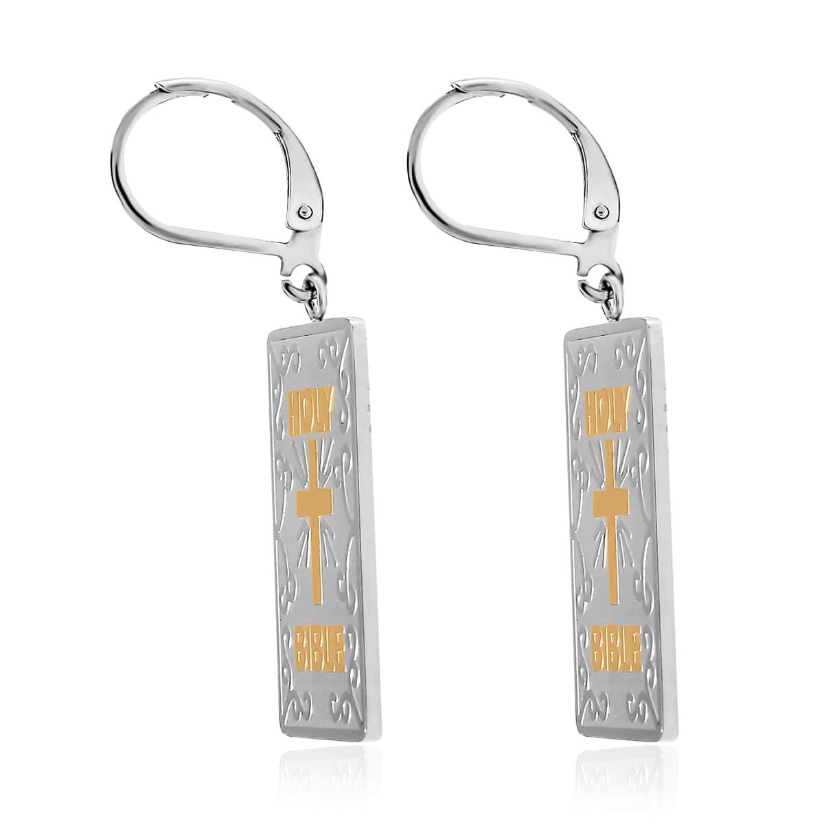 Bible Book Earrings in ION Plated YG and Stainless Steel image number 3