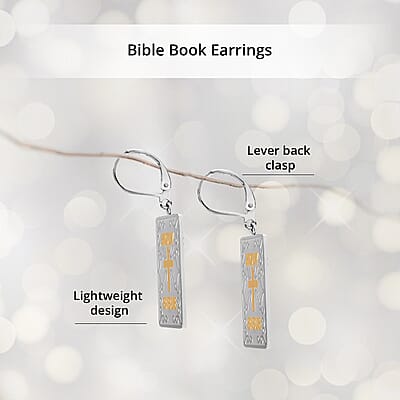 Bible Book Earrings in ION Plated YG and Stainless Steel