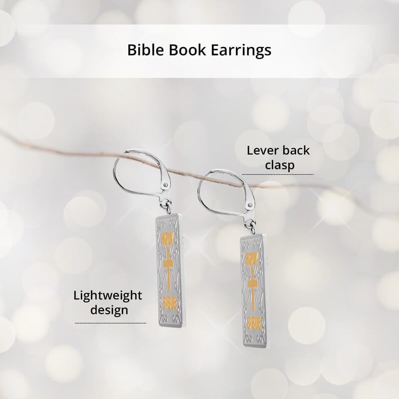 Bible Book Earrings in ION Plated YG and Stainless Steel