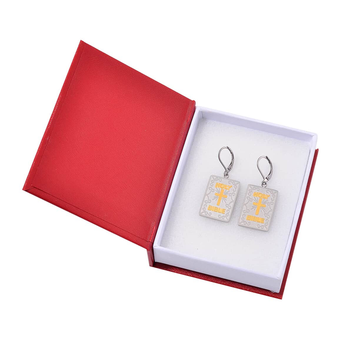 Bible Book Earrings in ION Plated YG and Stainless Steel image number 6