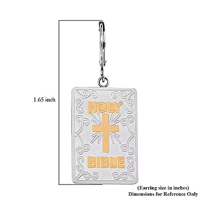 Bible Book Earrings in ION Plated YG and Stainless Steel