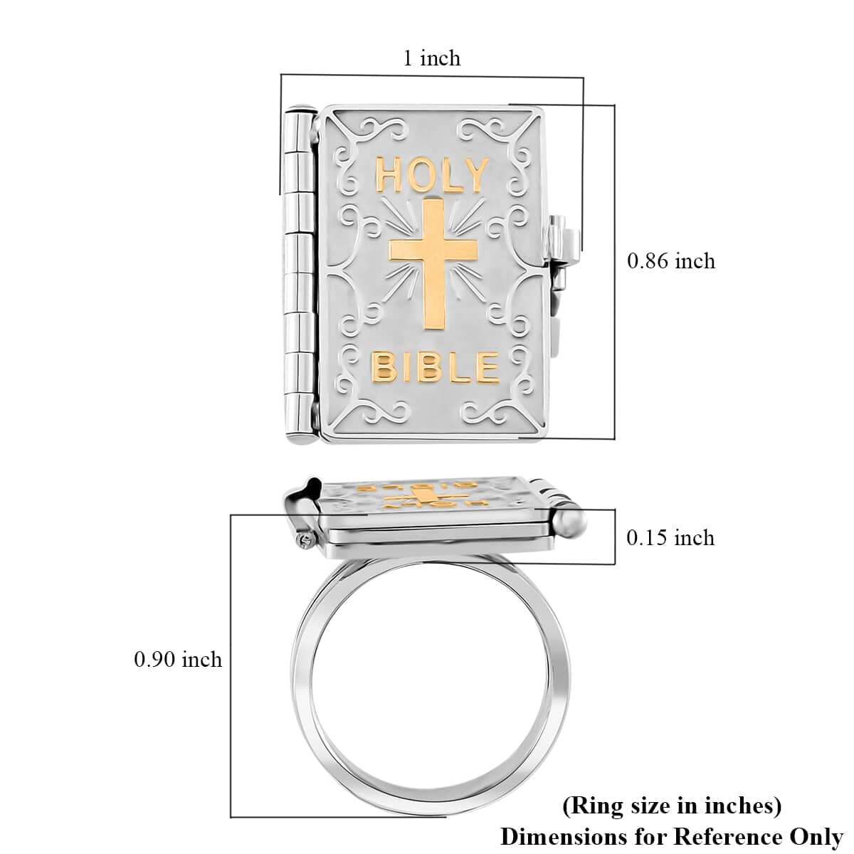 Bible Book and Double Shankes Ring in ION Plated YG and Stainless Steel (Size 10.0) image number 6