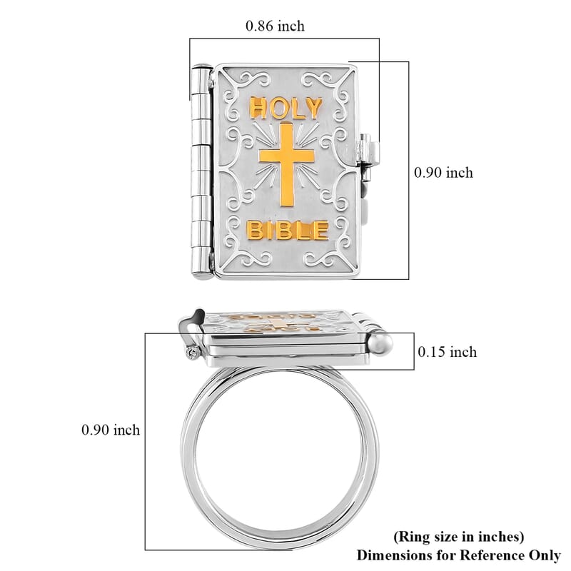 Openable Holy Cross Bible Ring in ION Plated YG and Stainless Steel (Size 6)